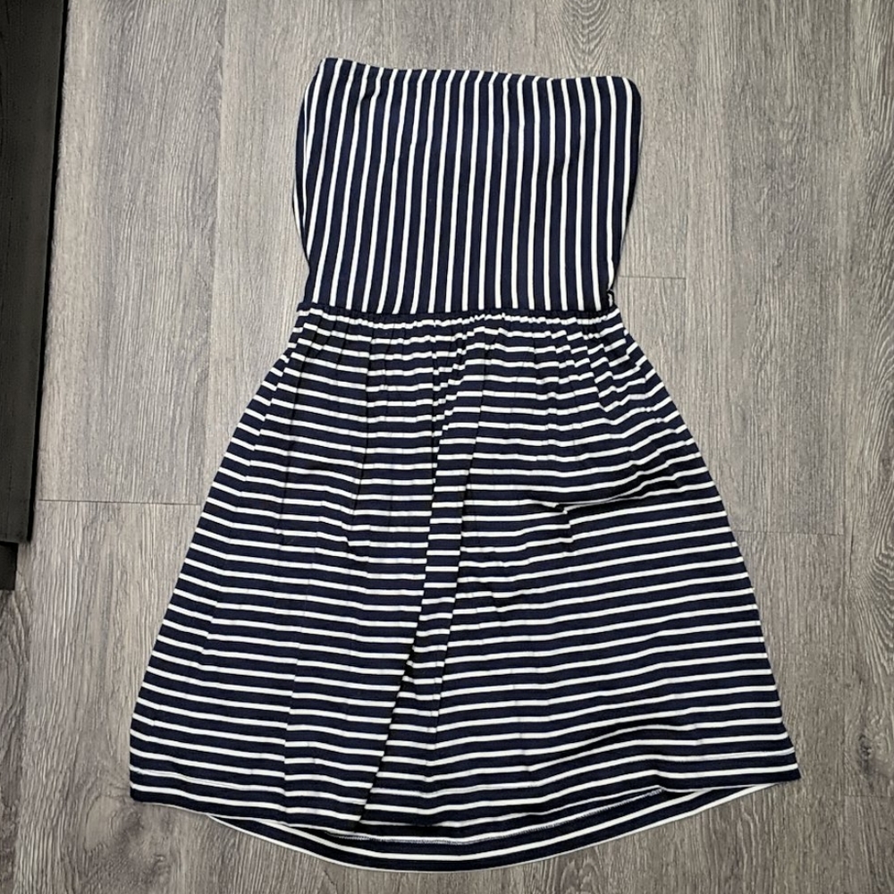 Blue and white striped dress